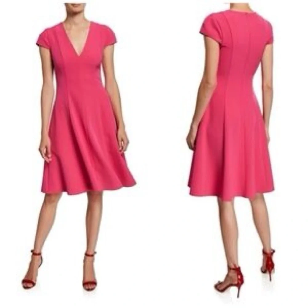 Black Halo Barbie pink fit flare dress women Sz 0 bright neon feminine valentine